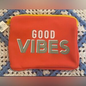 Good Vibes Tech Pouch Neon Coral Zipper Bag Organizer